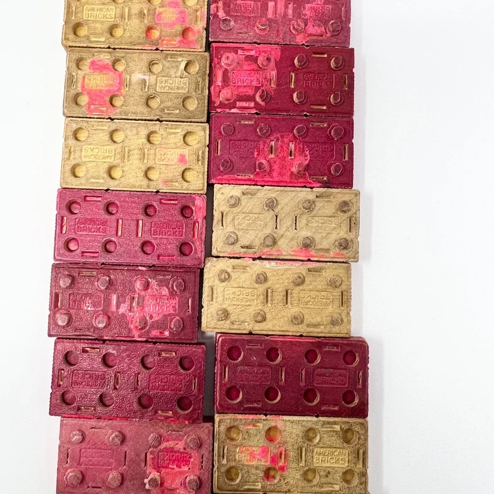 VTG American Bricks 2LB Halsam Wood Building Blocks Bulk Lot Red /Yellow USA